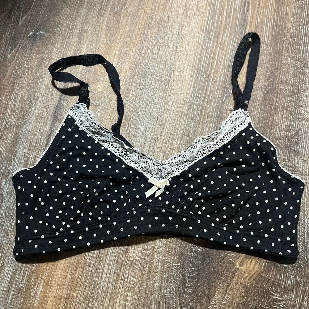 Nursing Bra Cute Black and White Polka Dot Lace Trim Breastfeeding Bralette
